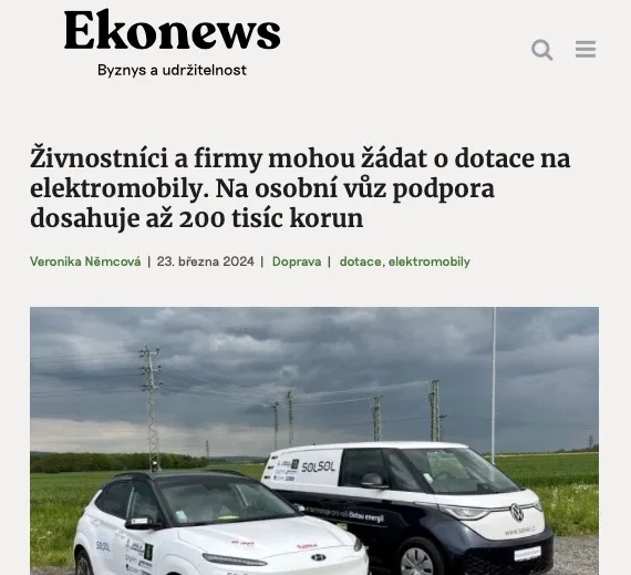 Ekonews: Živnostníci a firmy mohou žádat o dotace na elektromobily